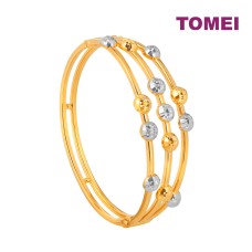 TOMEI Three Rows Laser Balls Bangle, Yellow Gold 916 (9L-SG3630A-2C)