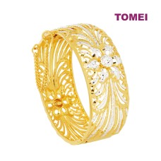 TOMEI Dual-Tone Chunky Flower Bangle, Yellow Gold 916 (9L-SG4047-2C)