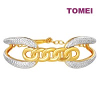 TOMEI Dual-Tone Knotted Bangle, Yellow Gold 916 (9L-YG1436B-2C)