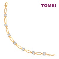 TOMEI Dual-Tone Stylish Cube Bracelet, Yellow Gold 916 (9M-YG1426B-2C)