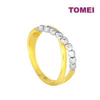 TOMEI Criss-Cross White Beads Ring, Yellow Gold 916 (9O-YG0896R-2C)