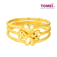 TOMEI Flower Heart Layer Ring, Yellow Gold 916 (RR3460-1C)