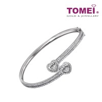 TOMEI Dwi-Heart Diamond Bangle, White Gold 750 (B0303)