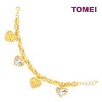 TOMEI Dual-Tone Heart Bracelet, Yellow Gold 916 (BB3515-B-2C)