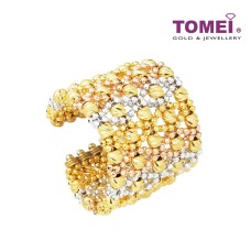 TOMEL Lusso Italia 5 Tiers Tri-Tone Beads Ring, Yellow Gold 916 (IO-ORI0995-3C)