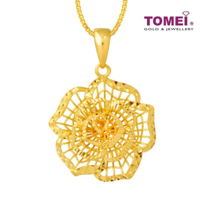 TOMEI Dazzling Flower Pendant, Yellow Gold 916 (PP0071-1C)