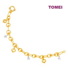 TOMEI Lusso Italia Chain Dual-Tone Heart & Star Bracelet, Yellow Gold 916 (VX3HOB12839-2C)